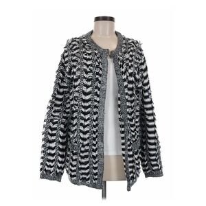 Endless Rose Cardigan New Women M/L Black White Fringed Knit Open Front NWT